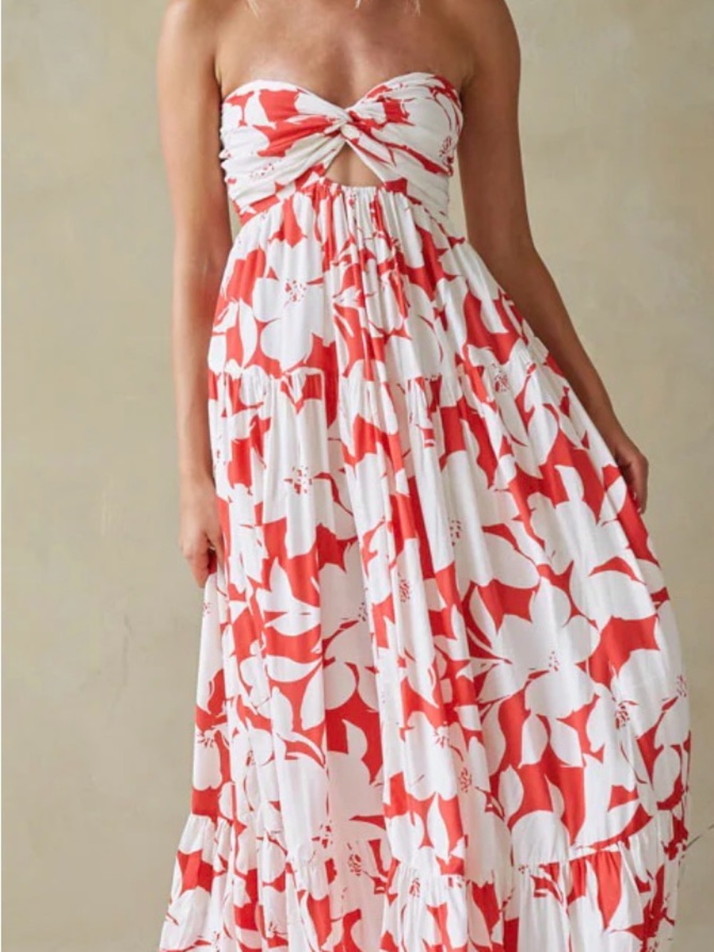 Strapless Red Floral Maxi Dress NWT